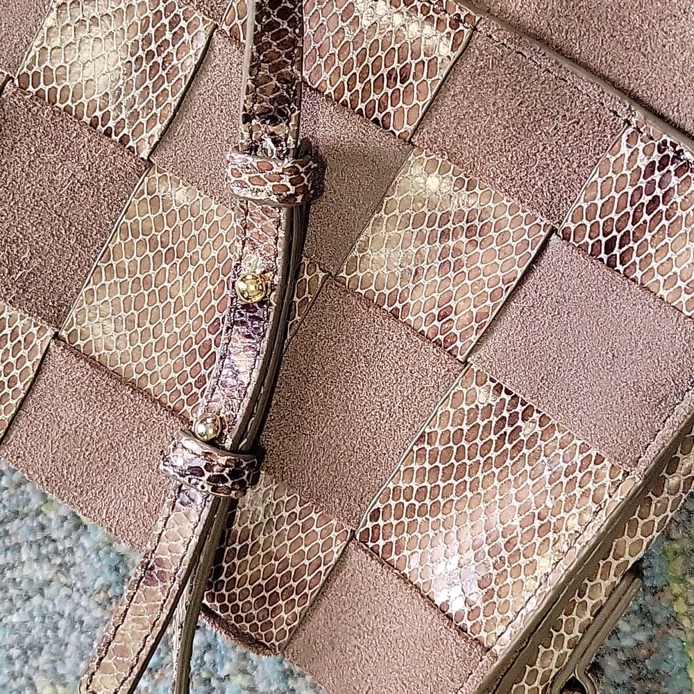 Margot Suede Leather Patchwork Solid/Snake Print … - image 4